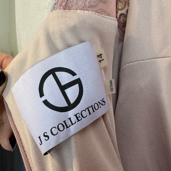 JS Collections Pink and Silver Embroidered Floral Lace Short Sleeve A-line Gown - Picture 3 of 12